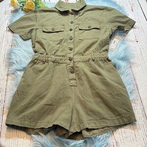 NWT Kancan Olive Green Suki Short Sleeve Romper Sz L